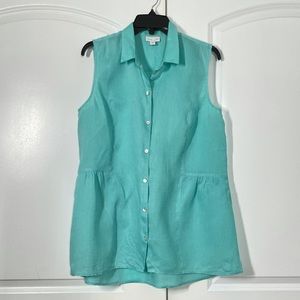 J Jill 100% Linen Turquoise Blue Button Down Tunic size SP